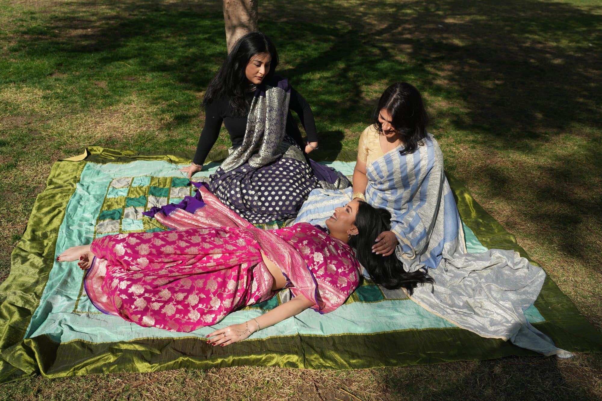 Three on a green silk blanket, Mundrika, January shoot